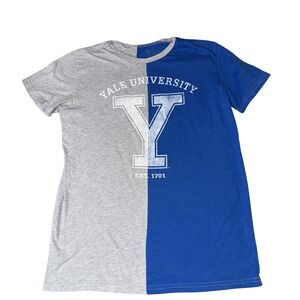 Yale University Split Color Block Graphic Tee Shirt Women's Medium Gray Blue